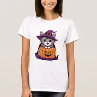 Adorable Halloween Witch Cat T-Shirt