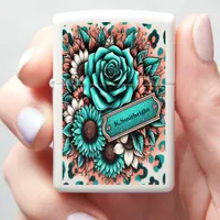 Turquoise Floral Wild Card: Custom Banner Zippo Lighter