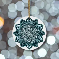 Turquoise Snowflake on white Ceramic Ornament