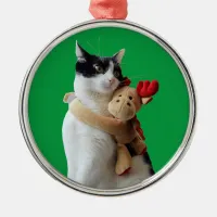 White and Black Cat & Reindeer Christmas Toy Metal Ornament