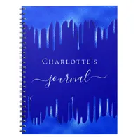 Royal blue paint drips name script  notebook