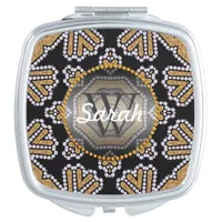 Sparkly Gold & Black Tribal Aztec Compact Mirror