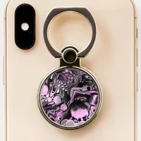 Pink and Black Digital Fluid Art Pour Painting   Phone Ring Stand