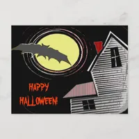 Haunted House Full Moon and Bat Postcard