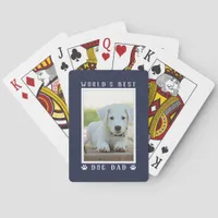 World's Best Dog Dad Paw Prints Photo Navy Blue Poker Cards
