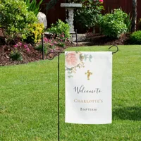 Baptism eucalyptus pink floral rose gold welcome  garden flag