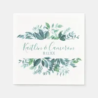 Wedding Greenery Napkins | Typography (Teal Blue)