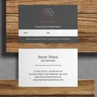 Grey Rose Gold Paw Print Logo Appointment Card