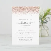 Glam Rose Gold Glitter Christmas Party White Invitation