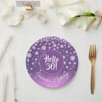 30th birthday party purple pink glitter diamonds paper plates