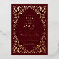 Rustic Elegant Ornate Burgundy Wedding Foil Invitation