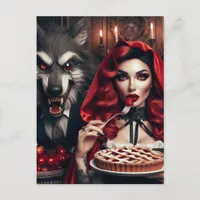 Sexy Grown Up Little Red Big Bad Wolf  Postcard