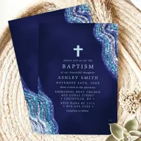 Blue and Silver Glitter Wave Water Baptism Invitation