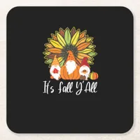 Fall Gnomes With Autumn Pumpkin It’s Fall Y’all Square Paper Coaster