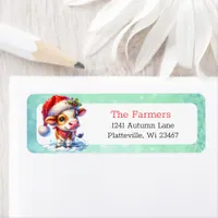 Cute Cow in Santa Hat Personalized Christmas Label