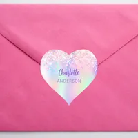 Pink purple holographic name school heart sticker