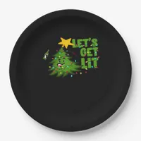 Let's Get Lit Tipsy Christmas Tree Funny Essential Paper Plates