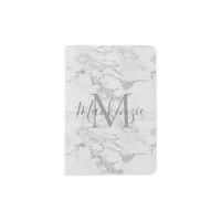 Chic Luxury Silver Foil Marble Monogram Passport Holder