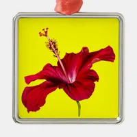 Red Hibiscus Flower Side View Metal Ornament