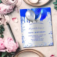 Budget birthday royal blue silver invitation