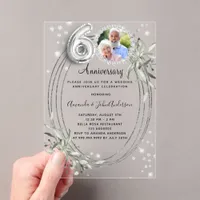 60th wedding anniversary silver photo diamonds acrylic invitations