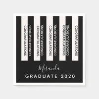 Graduation black white stripes congrats napkins