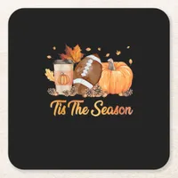 Tis The Season Football Fall Season Football Pumpk Square Paper Coaster