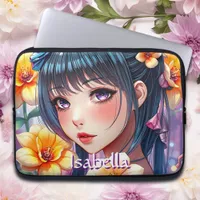 Pretty Anime Girl with Daffodils Personalized Laptop Sleeve