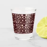 Hexagon & Triangle Pink & Brown on Maroon Pattern  Shot Glass