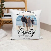 Family Typography Name & Photo Fun Modern Keepsake Throw Pillow