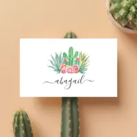 Watercolor Cactus and Pink Floral Elegant Business Card