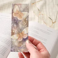 Celestial Rose Gold Moths on Sparkling Sky Bookmarks