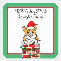 Personalized Merry Christmas Corgi in Chimney  Square Sticker