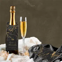 Marble Glitter Wedding Thanks Black Gold ID644 Bottle Hanger Tag