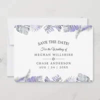 Save the Date Amethyst Watercolor Tropical Leaves