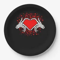 Funny Skeleton Hand Heart Valentines Day Playful Paper Plates