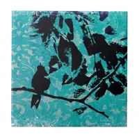 Hummingbird Silhouette on Blue Grunge Background Tile