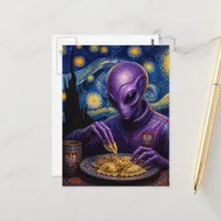 Polish Purple Alien Eating Pierogies Starry Night Postcard