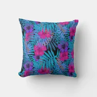 Botanical Tropical Flowers Throw Pillow