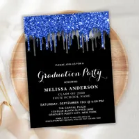 Budget Elegant Blue Silver Glitter Drip Graduation