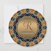 Warm Gold and Teal Moroccan Sparkle Dinner Party Invitation