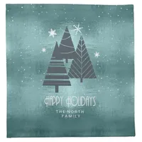 Christmas Trees and Snowflakes Teal ID863  Cloth Napkin