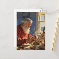 Santa Carves Driftwood at an Ocean Cabin Postcard