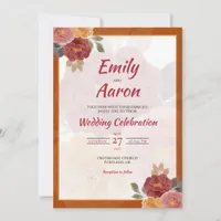 Rust Autumn Boho Rose Floral Watercolor Wedding Invitation