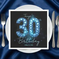 Glamorous Blue & Black Sparkle Jewel 30th Birthday Napkins