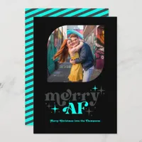 Charcoal & Aqua Retro Christmas Photo Holiday Card