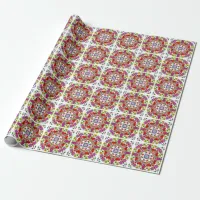 Red Cardinals and Colorful Flowers Birthday Wrapping Paper