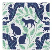 Elegant Chinoiserie Blue Mint Black Cat-Whimsical  Faux Canvas Print