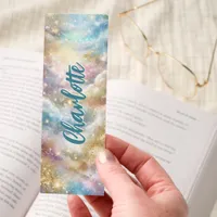 Pastel Galaxy Clouds Gold Glitter Personalized Bookmarks