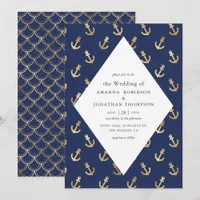 Blue and Gold Nautical Wedding Invitation